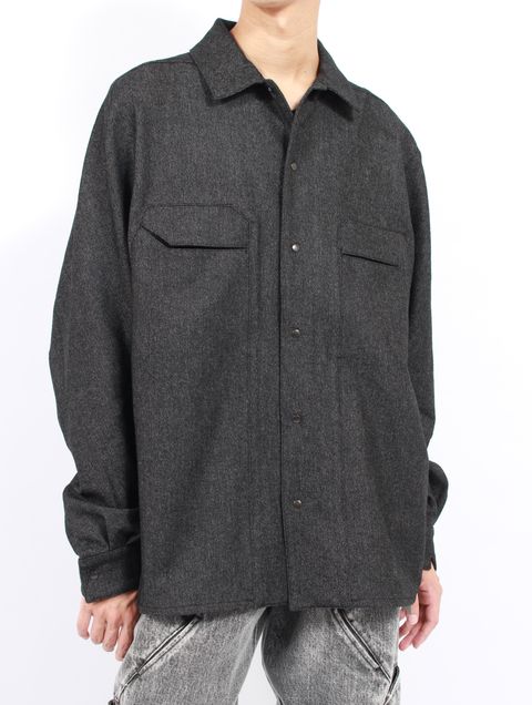 【25AW】ウール カシミヤ パネル 尾州産 ウール 長袖 シャツ  / Panel Shirts Wool / ブラック