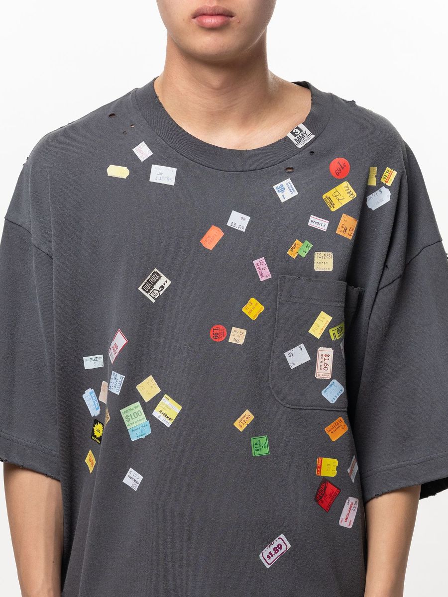 【26AW】 プライス ステッカー Tシャツ 半袖 ダメージ加工 / PRICE STICKER TEE / ブラック
