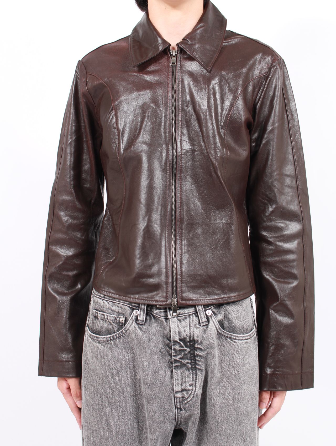 【25AW】スウィープ レザー シャツ / SWEEP LEATHER SHIRT / RED WINE(ワインレッド)