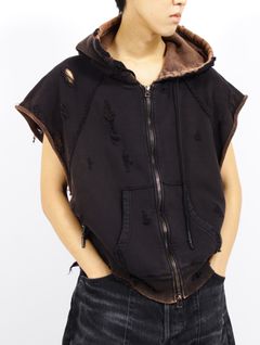 【25SS】ダメージ加工 スリーブレス パーカー / DAMAGED SLEEVELESS PARKA.13 / ラスティーブラック