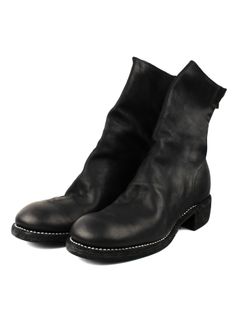 【788Z】子牛革 バックジップ ベビーカーフレザー ミドルブーツ / BACK ZIP MID BOOT / ブラック