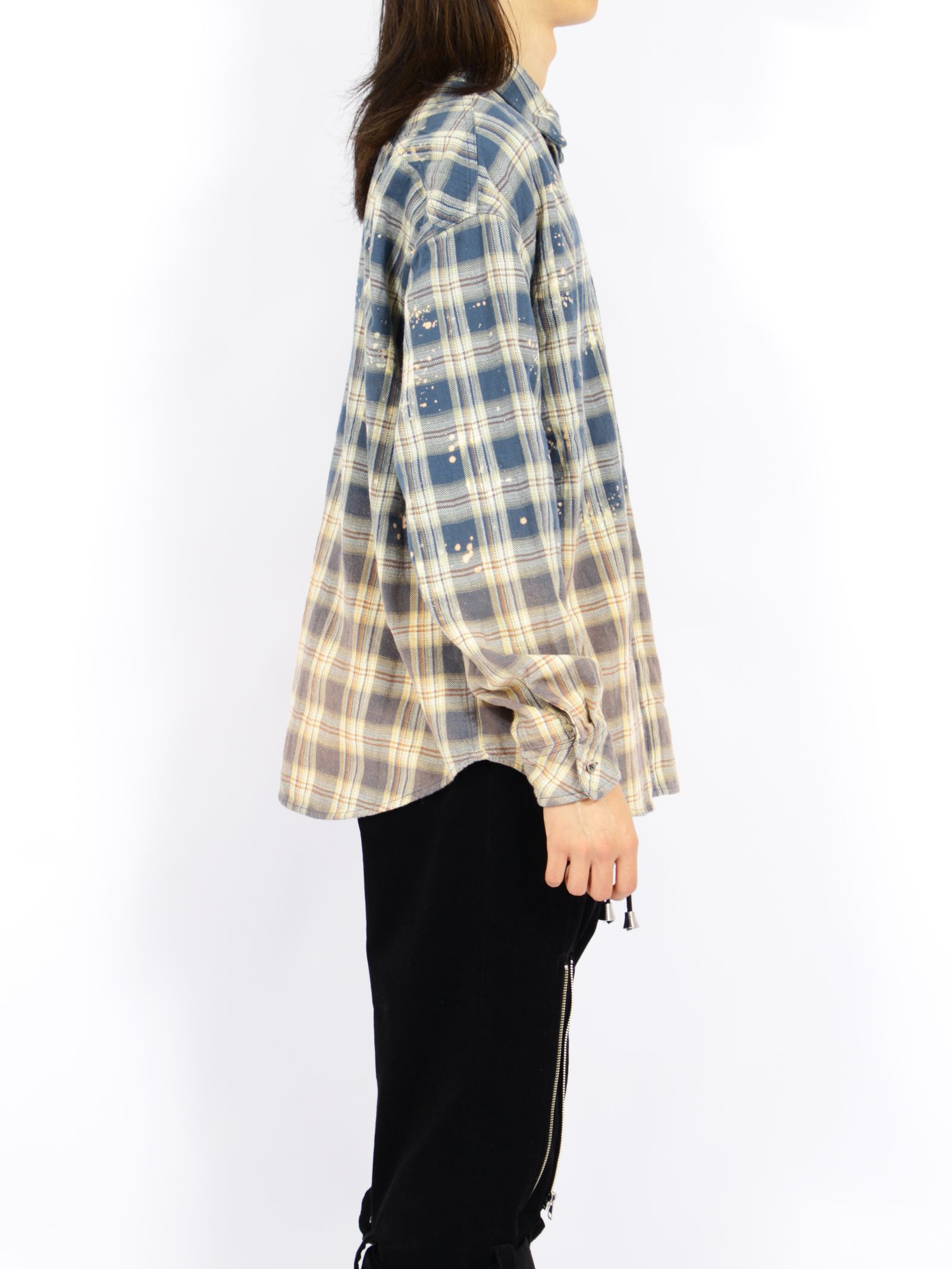 【26AW】コットン チェック ブリーチド シャツ 長袖 柄シャツ / COTTON CHECK BLEACHED SHIRT / ブルー