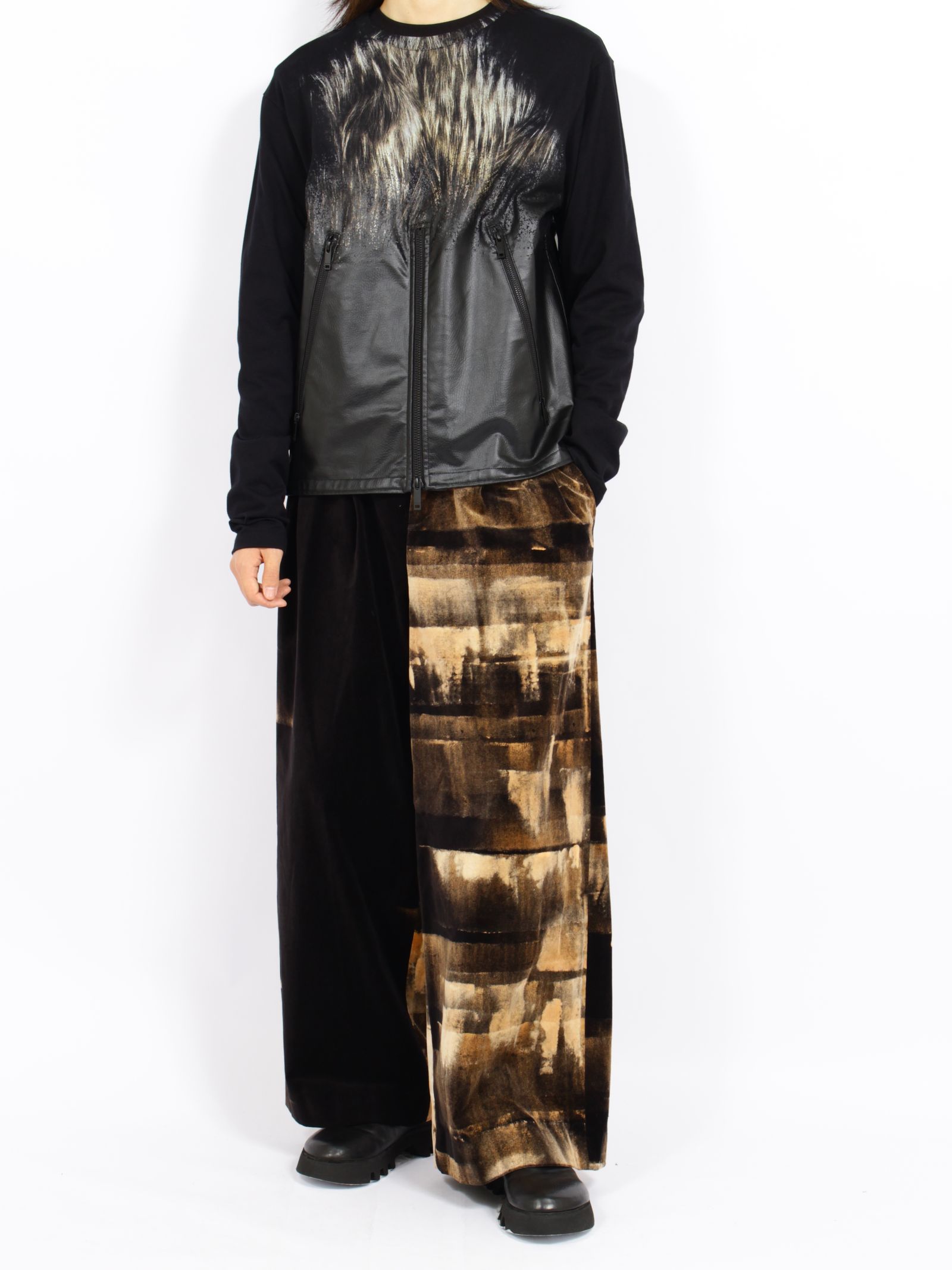 【26AW】ハンド ブリーチド ベルベット パンツ / HAND-BLEACHED VELVET PANTS / ブラック