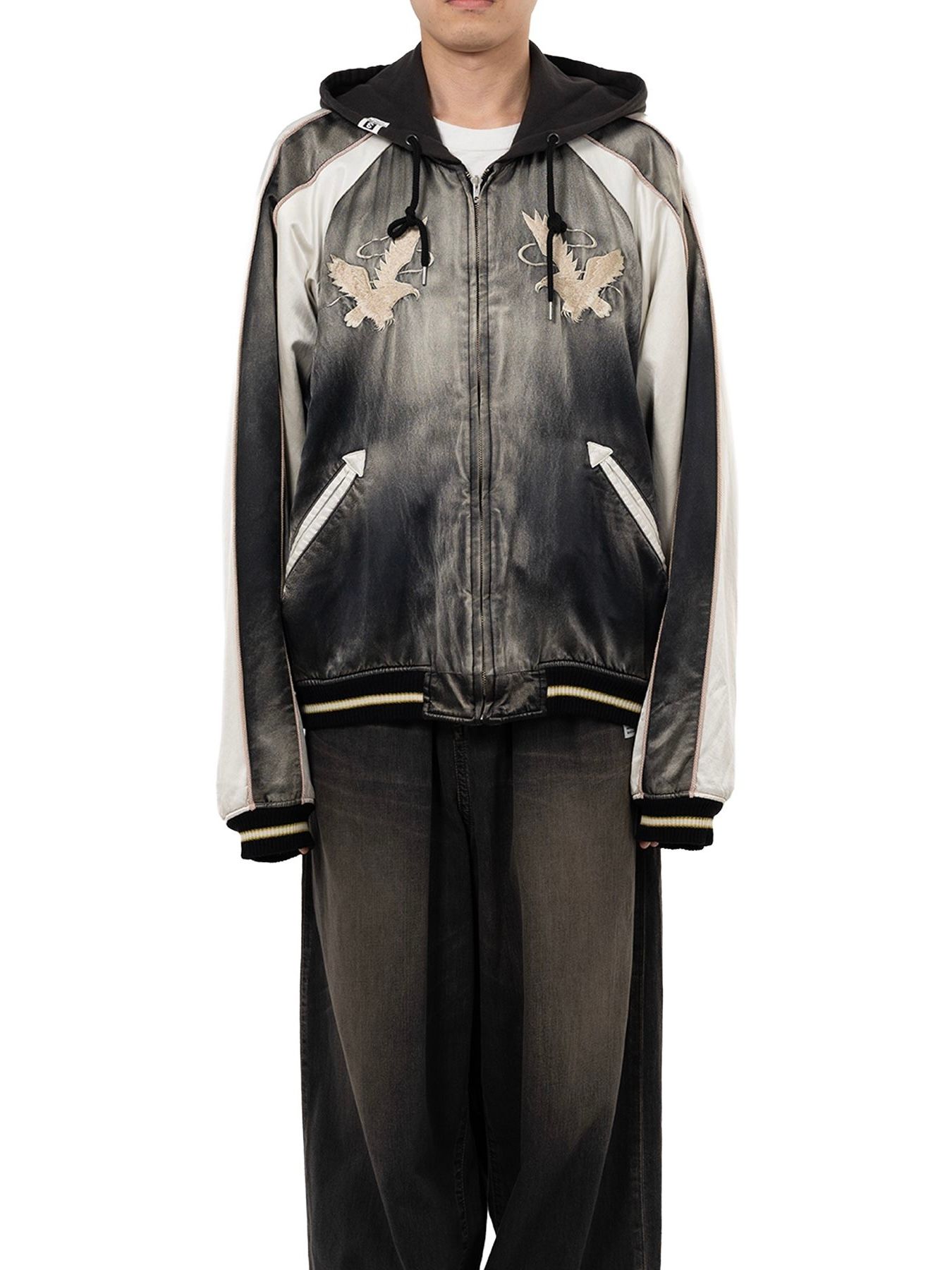 【25AW】リバーシブル フーディー レイヤード スーベニア ジャケット / SOUVENIR JACKET / ブラック