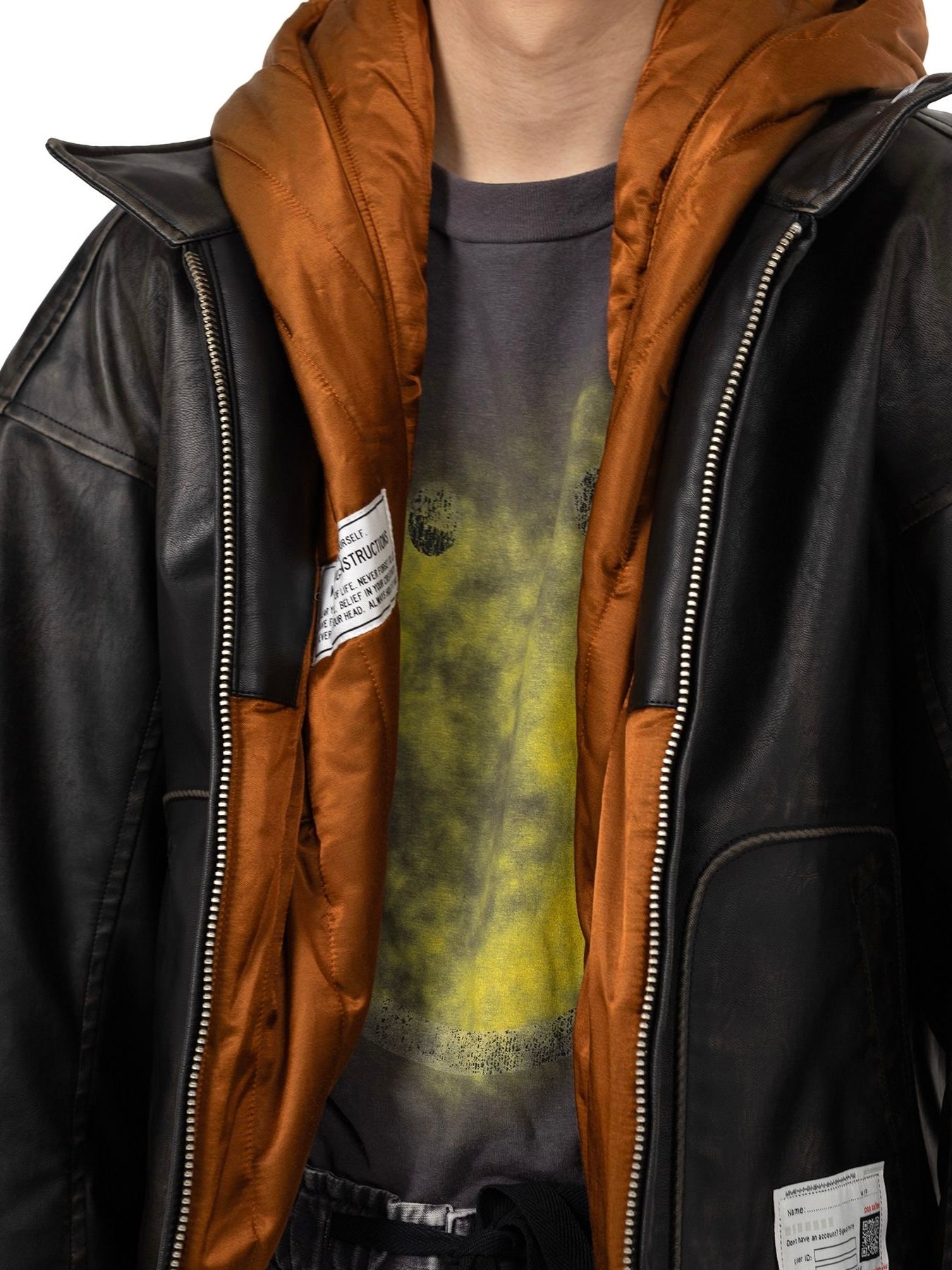 【25AW】エクステンデッド プラケット フード コーテッド レザー ジャケット / LEATHER JACKET / ブラック