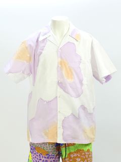 ランダムペイント オープンカラーシャツ / WATERCOLOR PAINT T-SHIRT / ホワイト × マルチ