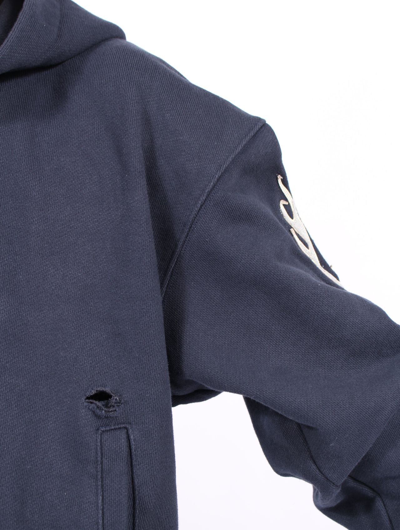 【25AW】レザー フレーム クロップド ジップアップ パーカー / LEATHER FLAME CROPPED HOODED ZIP-UP / ネイビー