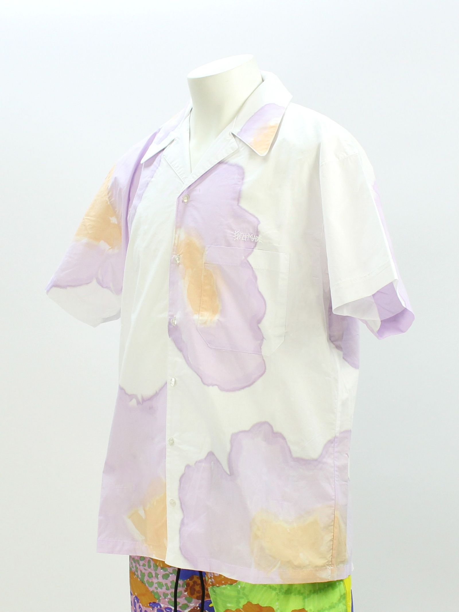 ランダムペイント オープンカラーシャツ / WATERCOLOR PAINT T-SHIRT / ホワイト × マルチ