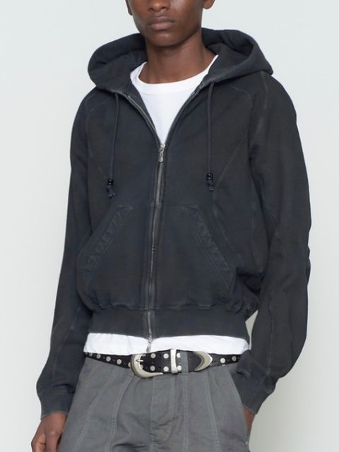 【26AW】 パネルド ジップアップ フーディー パーカー / PANELLED ZIP UP HOODIE / FADED BLACK(ブラック)