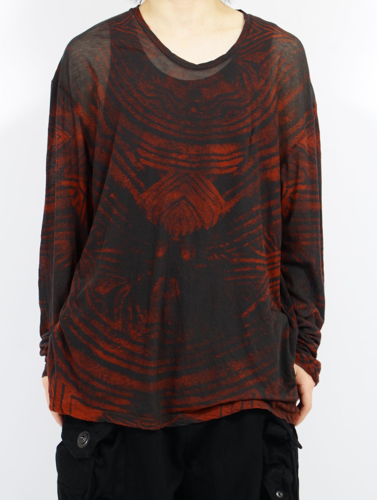 【25SS】プリンテッド コットン トップス / PRINTED COTTON JERSEY / ブラック×ボルドー
