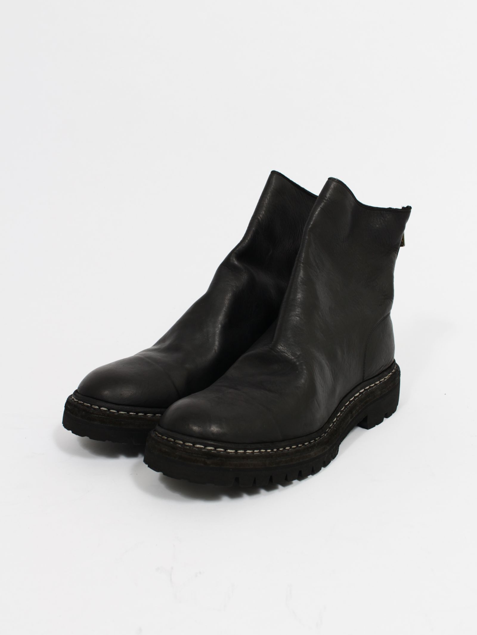 【796V_N】馬革 ホースレザー バックジップ ブーツ / HORSE FULL GRAIN  BACK ZIP BOOT / ブラック