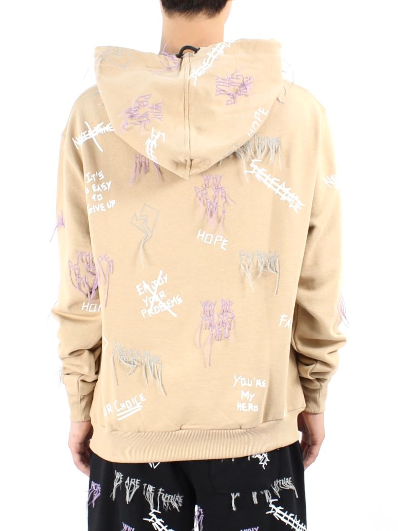 【21AW】総柄 刺繡プリントパーカー / NEW MANIFESTO HOODIE / ベージュ × マルチ