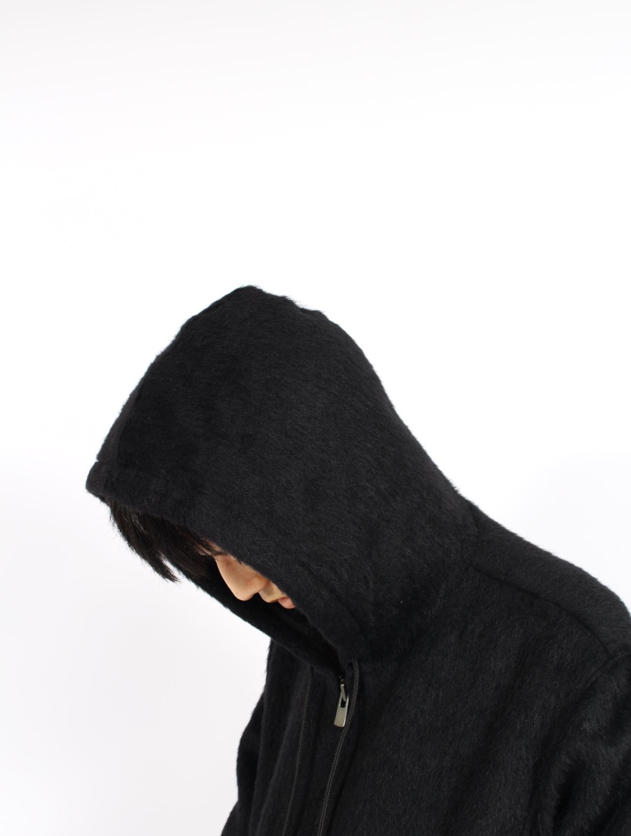 【STORY別注】【15着限定】ウールシャギー ジップアップ パーカー / WOOL SHAGY ZIP-UP HOODIE / ブラック