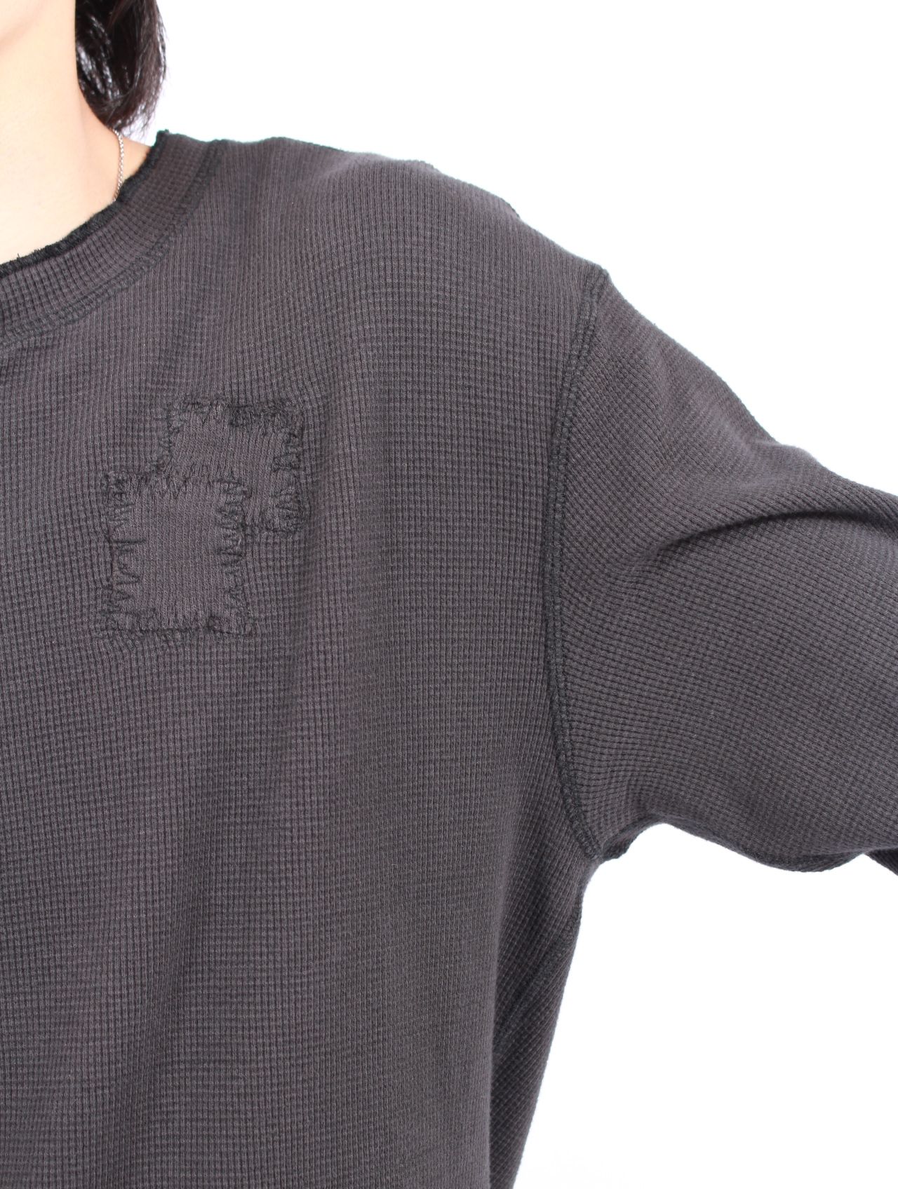 【25AW】ボロ ワッフルニット ヘンリー ロングスリーブ Tシャツ / BORO WAFFLEKNIT HENLEY L/S TEE / ブラック