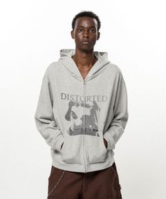 ディストーテッド・ガール・ジップアップ・フーディ / "DISTORTED Girl" Zip-up Hoodie / グレー