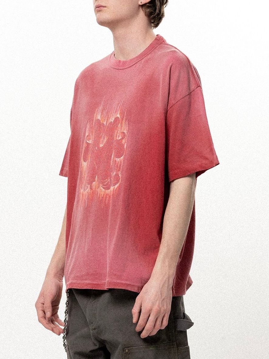 【26SS】"クレヨン フレーム" ディストレスド カミヤ Tシャツ / ”CRAYON FLAME" DISTRESSED TEE / レッド