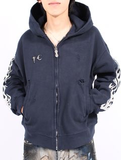 【25AW】レザー フレーム ジップアップ パーカー / LEATHER FLAME HOODED ZIP-UP / ネイビー