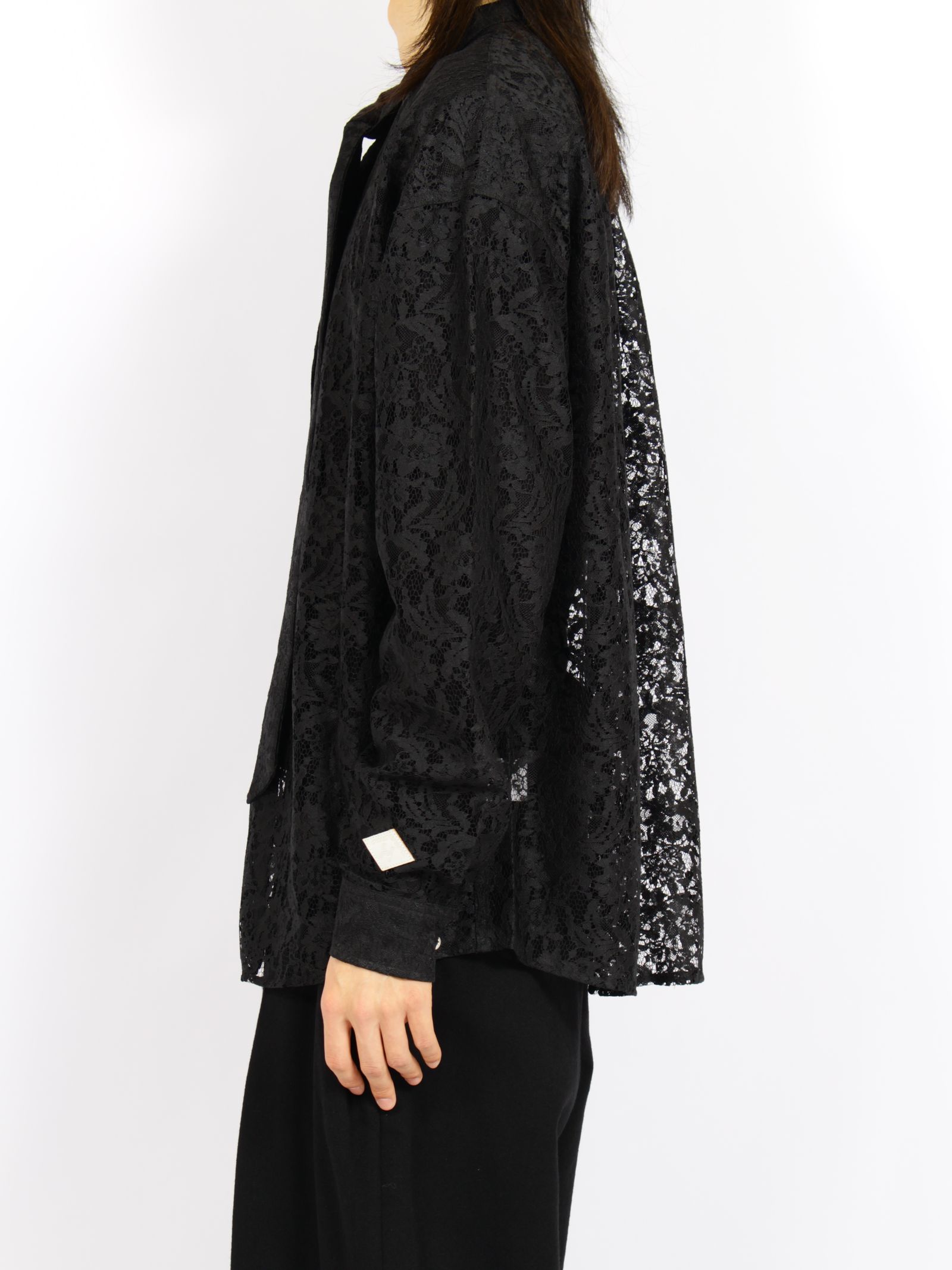 【26AW】フラワーレース ボウタイ シャツ 花柄レース 長袖シャツ / FLOWER LACE BOW TIE SHIRT / ブラック