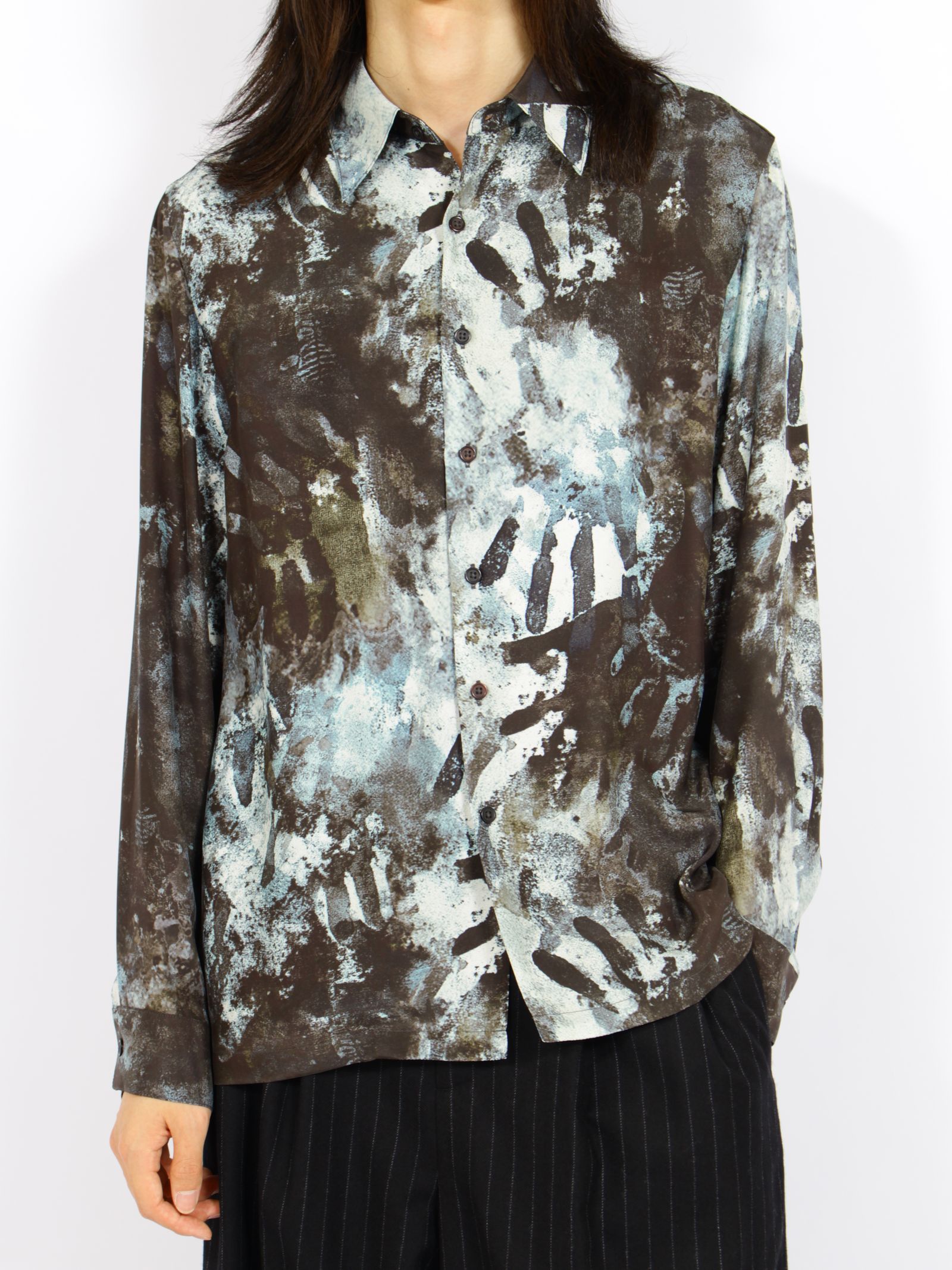 【26AW】ハンド モチーフ シルク シャツ 長袖 / HAND MOTIF SILK SHIRT / ブラック