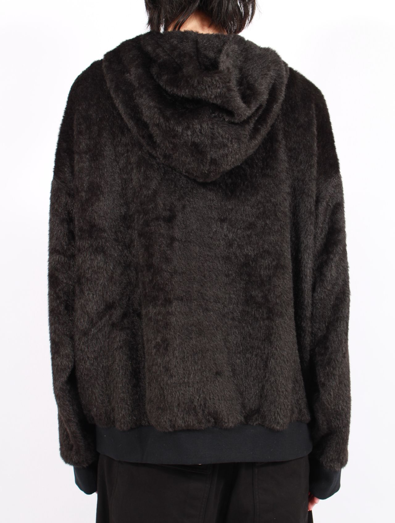 【25AW】テディベア フーデッド セーター シャギー ジップアップ パーカー / TEDDY BEAR HOODED SWEATER / ブラック