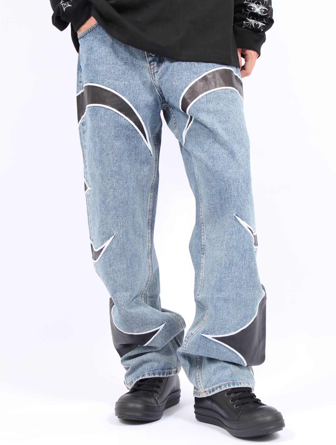 【25AW】TC レザー ウォッシング デニム パンツ / TC WASHING DENIM PANTS / ブルー