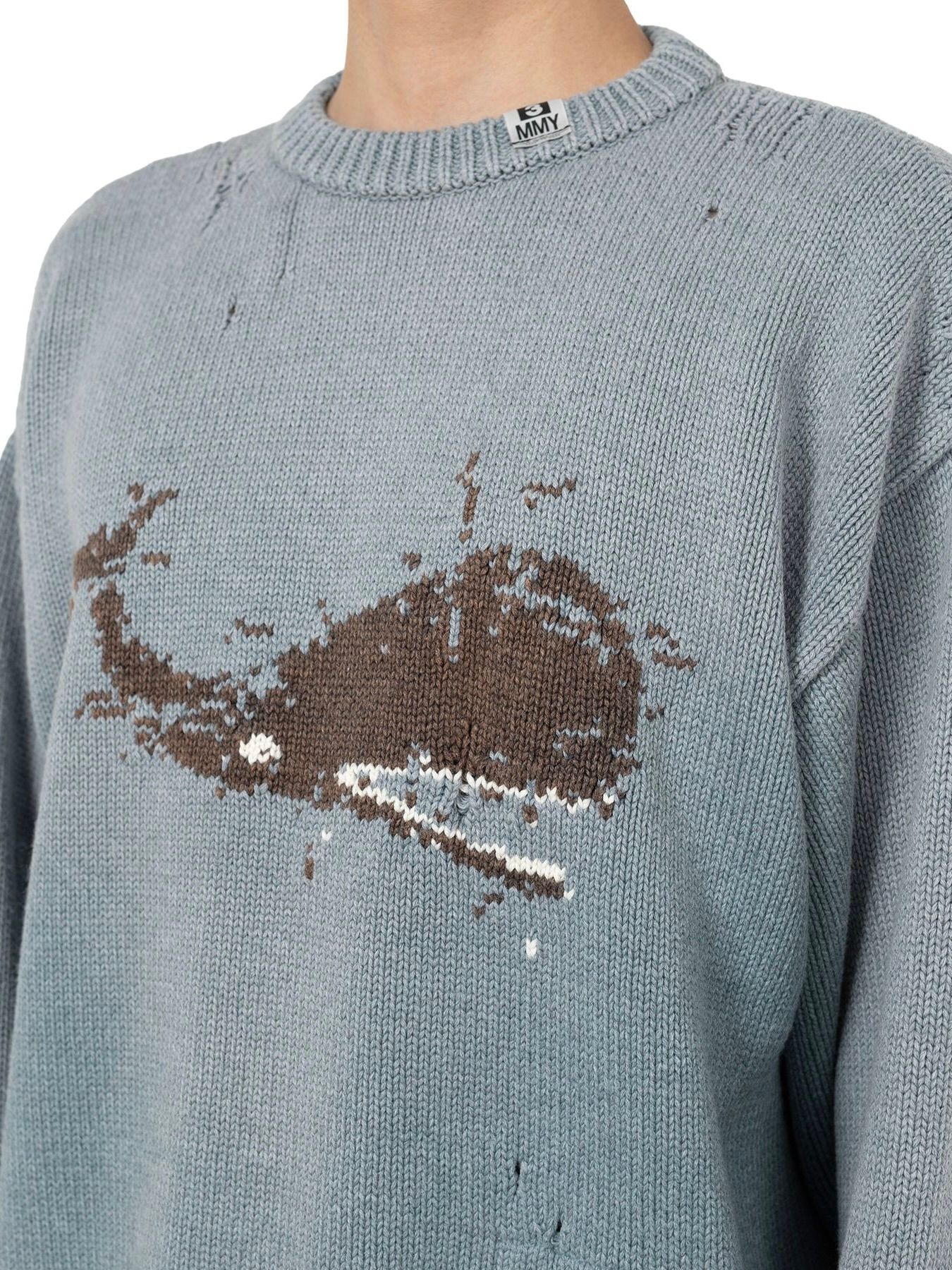 【25AW】クジラ ジャガード ニット セーター / WHALE JACQUARD KNIT PULLOVER / ブルー