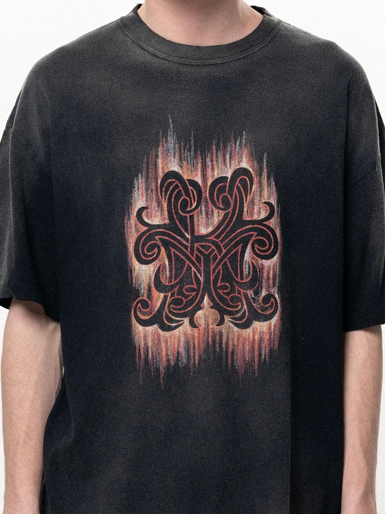 【26SS】"クレヨン フレーム" ディストレスド カミヤ Tシャツ / ”CRAYON FLAME" DISTRESSED TEE / ブラック