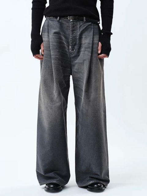 【24AW】モールスキン 2タック ワイド バギー パンツ / MOLESKINE 2TUCK WIDE BAGGY PANTS .12 / ブラック