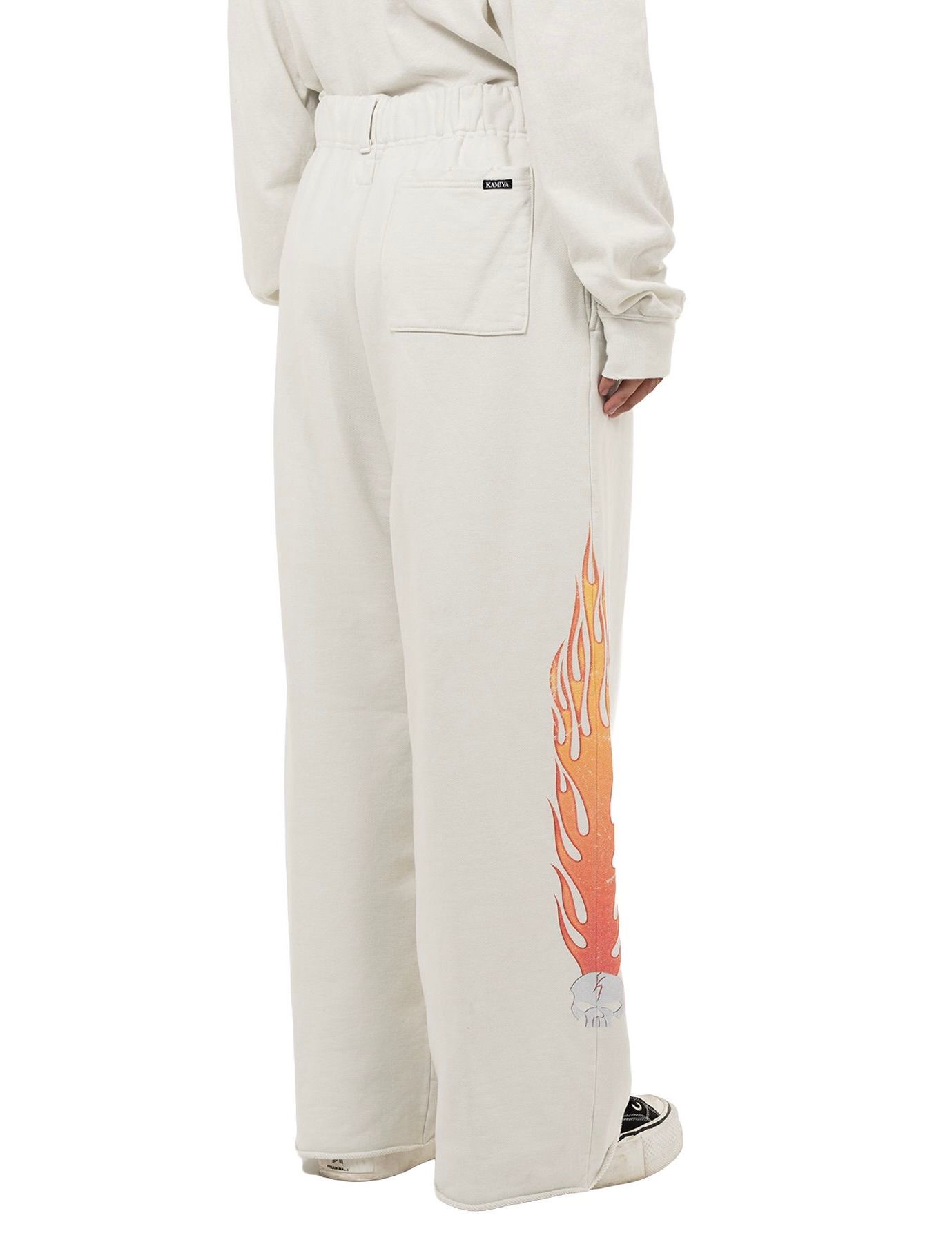 【25AW】スカル フレイム ディストレスド スウェット パンツ / "SKULL FLAME" DISTRESSED SWEAT PANTS / ホワイト