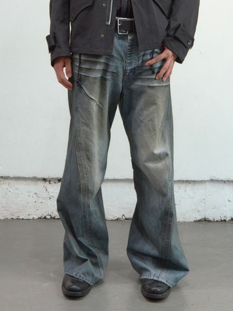 【26SS】 3D ツイステッド ワイド レッグ ジーンズ デニム パンツ / 3D TWISTED WIDE LEG JEANS / DIRTY FADED INDIGO (インディゴ)