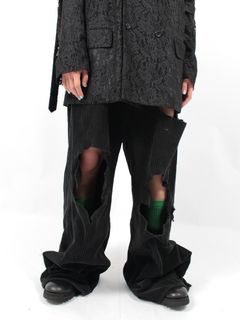 【24AW】ディストレスト コーデュロイ ワイド パンツ / DISTRESSED CORDUROY WIDE TROUSERS / ブラック