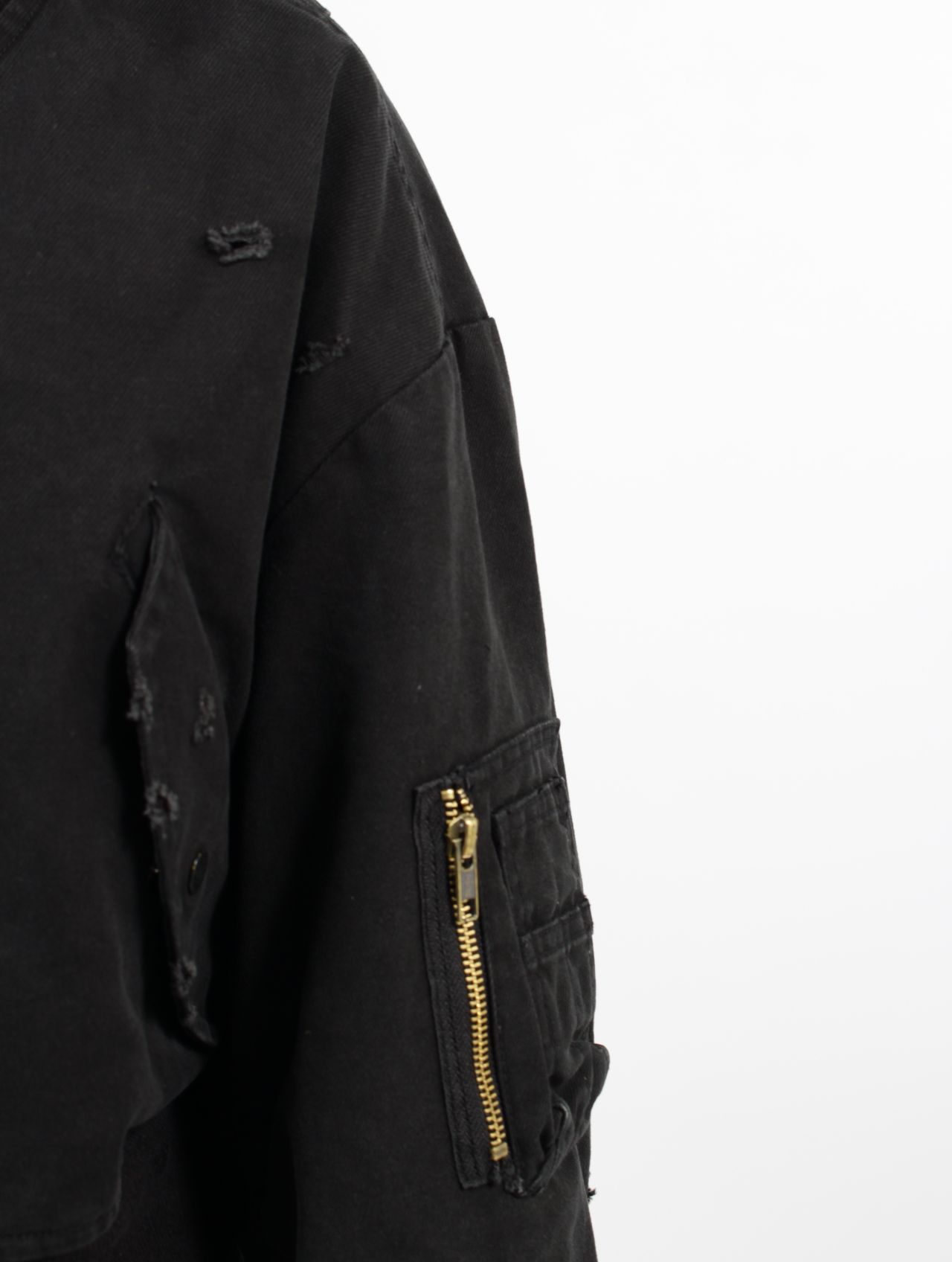 【25SS】コットン ディストレスド ショート フライト ジャケット / COTTON DISTRESSED SHORT FLIGHT JKT / ブラック