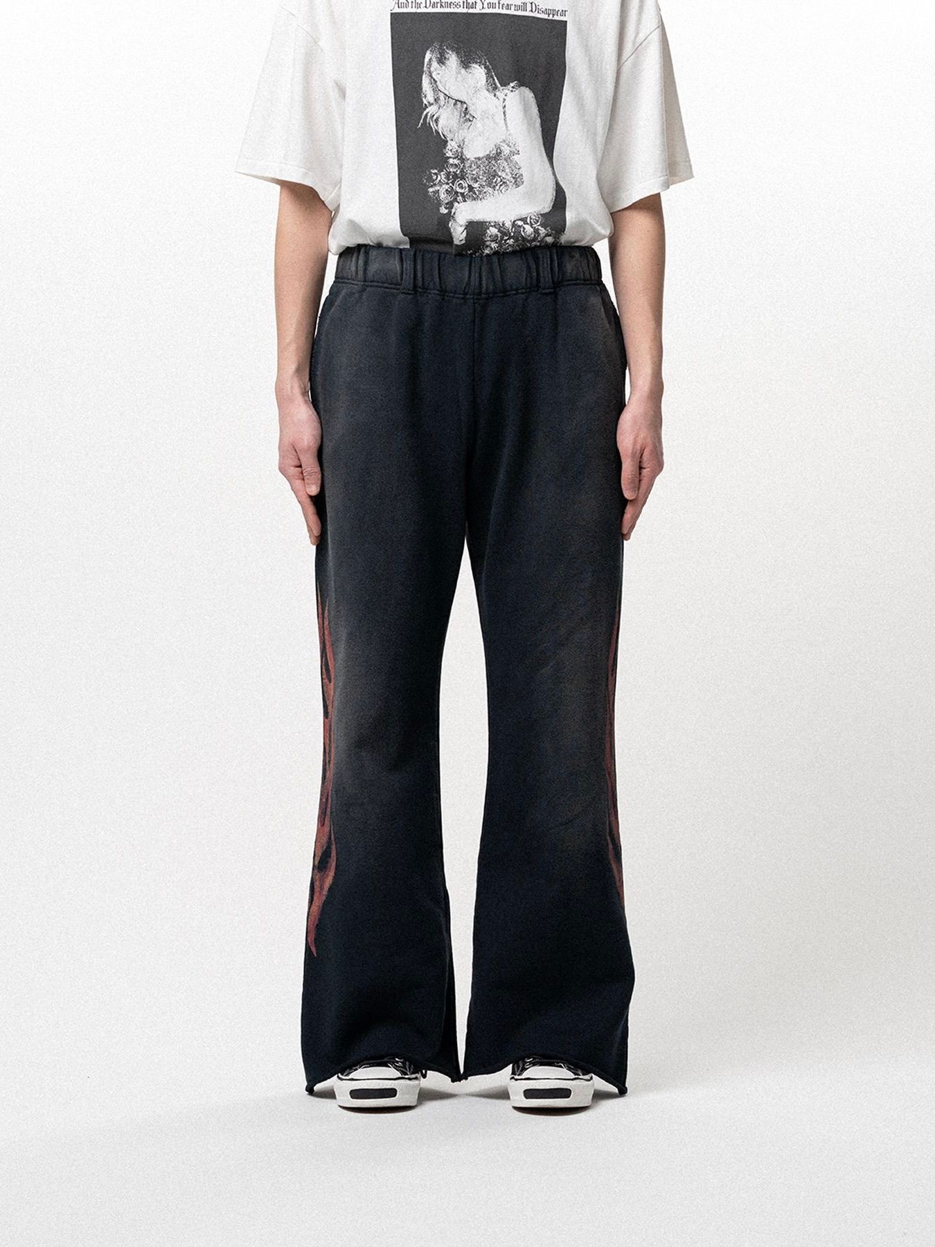 【26SS】クレヨン フレーム ブーツカット スウェットパンツ / "CRAYON FLAME" DISTRESSED BOOTCUT SWEAT PANTS / ブラック