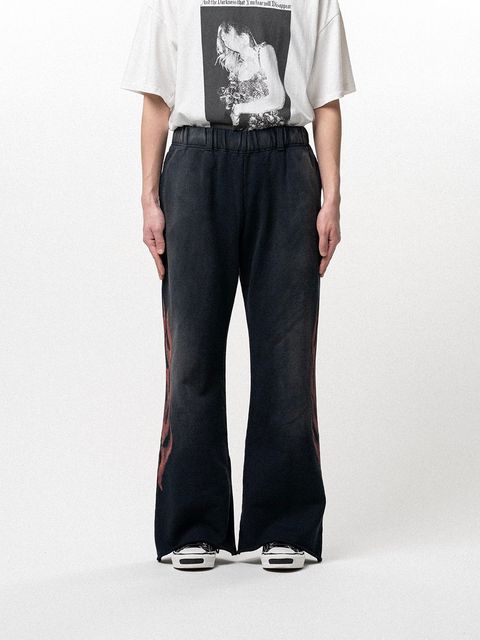 【26SS】クレヨン フレーム ブーツカット スウェットパンツ / "CRAYON FLAME" DISTRESSED BOOTCUT SWEAT PANTS / ブラック