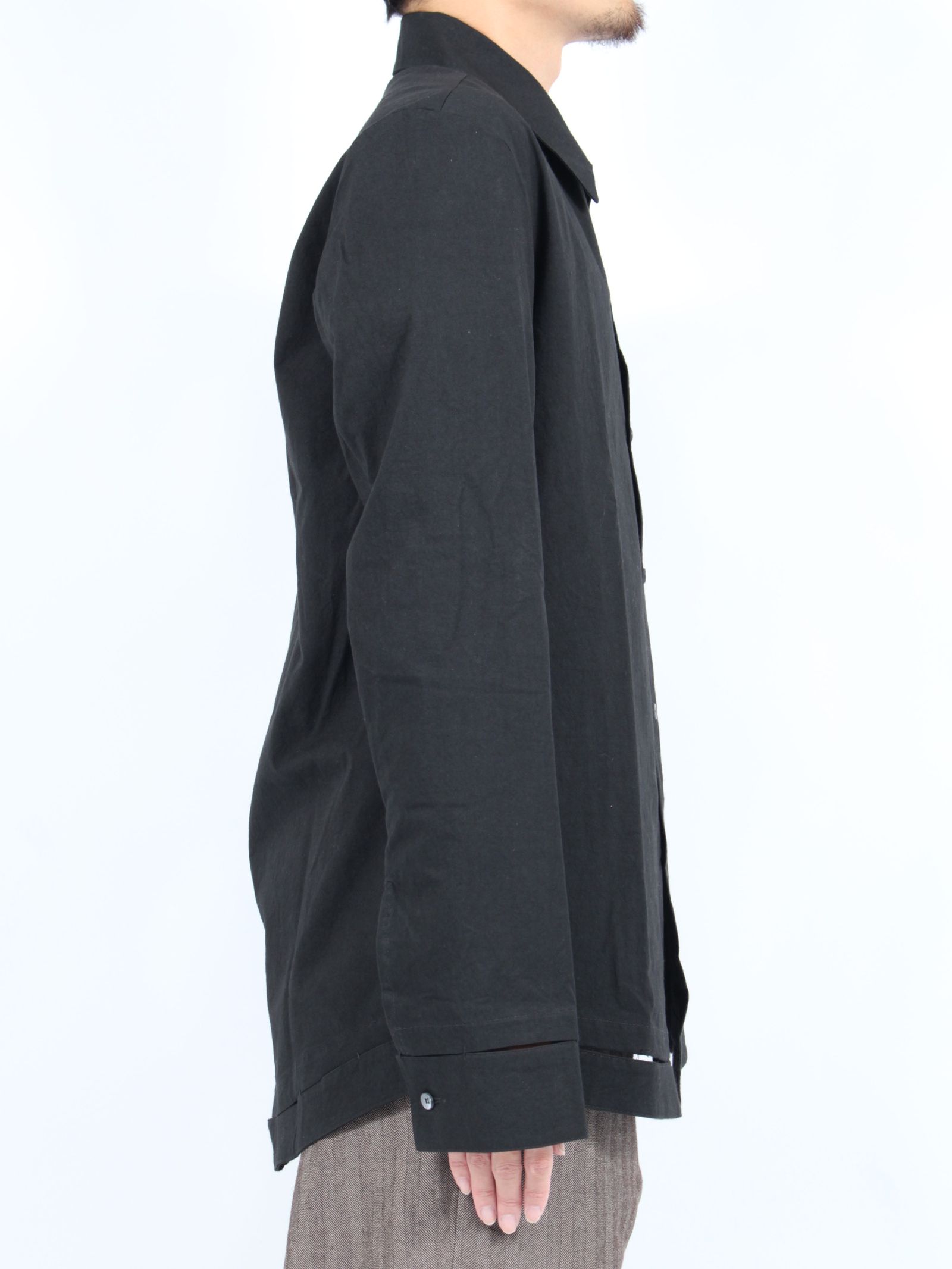 【24AW】ハンドステッチ ヘム ボーダー リラックスフィット シャツ / HAND-STITCHED HEM BORDER RELAXED FIT SHIRT / ブラック