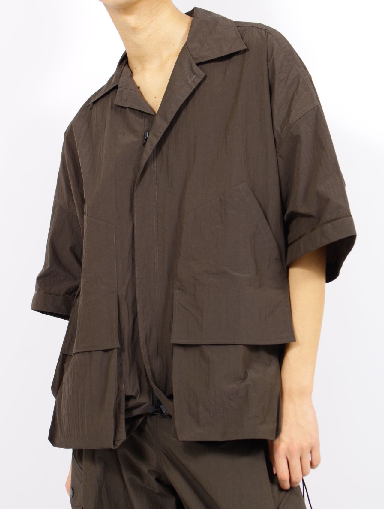 【25SS】ワッシャーナイロン ハーフスリーブ ハンティング シャツ / WASHER NYLON HALF SLEEVE  HUNTING SHIRT / バッファローブラウン
