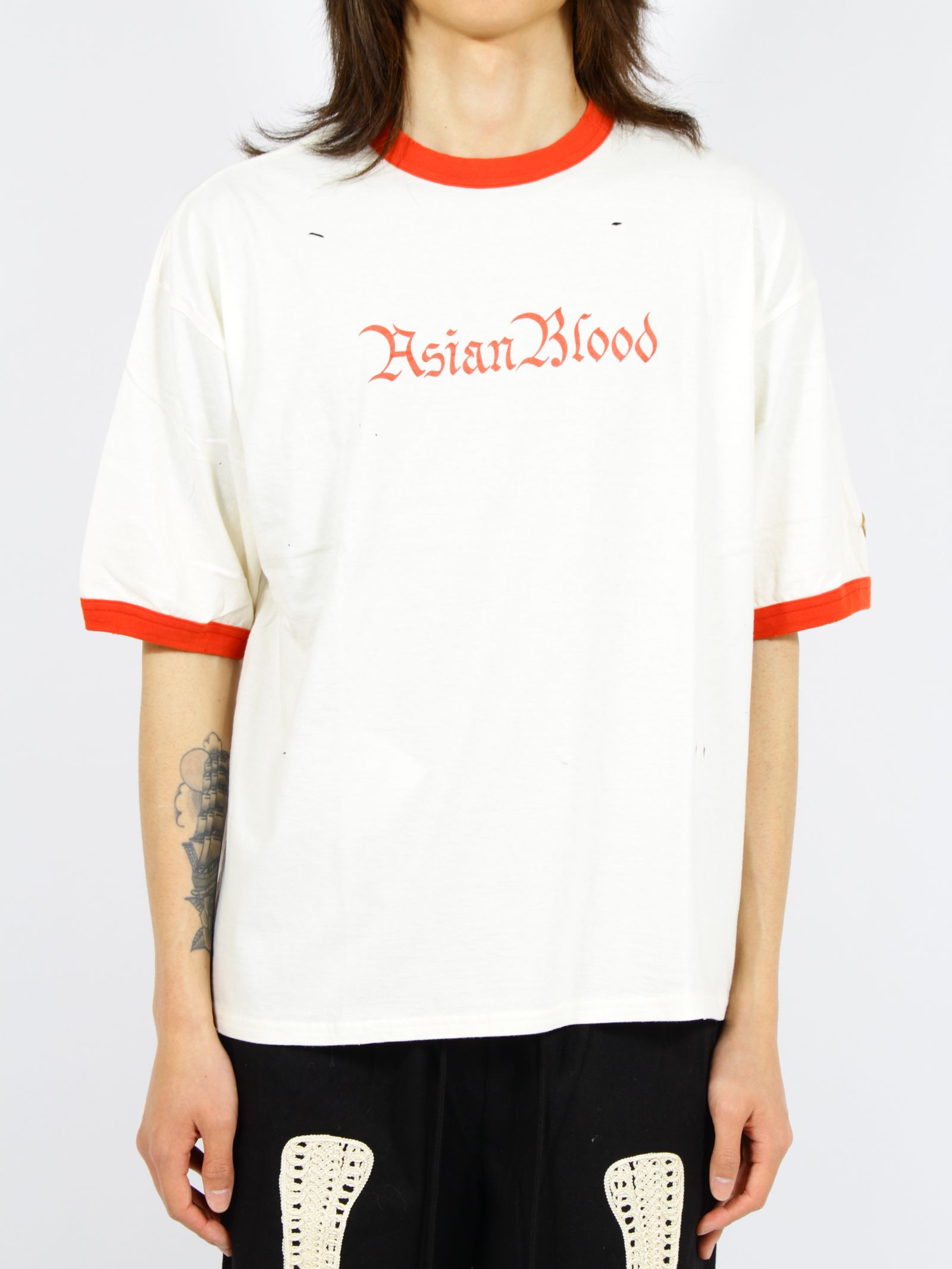 【26SS】ディストレスド トリム Tシャツ 'ASIANBLOOD / DISTRESSED TRIM T SHIRT 'ASIANBLOOD / ホワイト