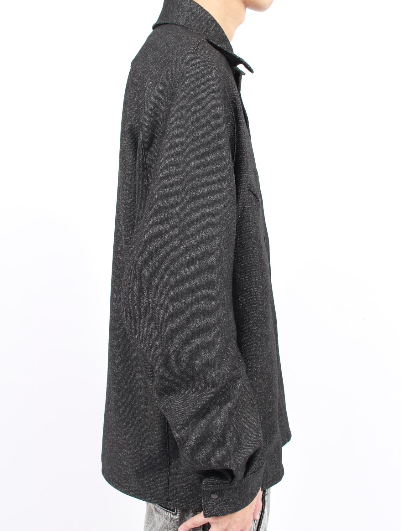 【25AW】ウール カシミヤ パネル 尾州産 ウール 長袖 シャツ  / PANEL SHIRTS WOOLS WOOL / ブラック