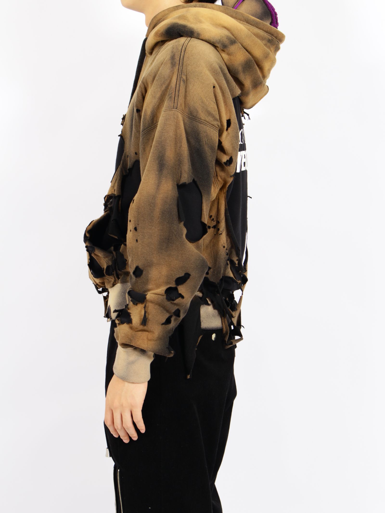【26AW】ヒドゥン コンサバティブ フーディー ダメージ加工 2重 パーカー /  HIDDEN CONSERVATIVE HOODIE / ブラック