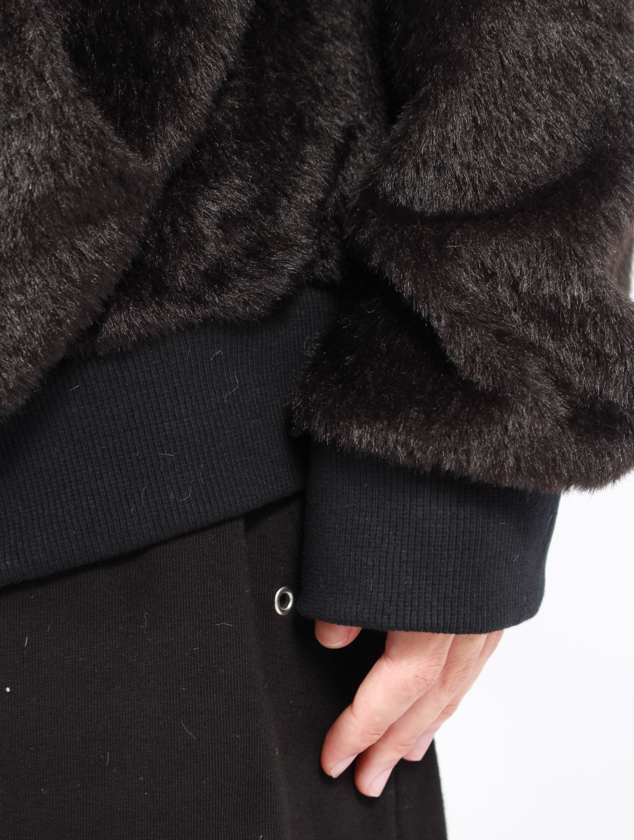 【25AW】テディベア フーデッド セーター シャギー ジップアップ パーカー / TEDDY BEAR HOODED SWEATER / ブラック
