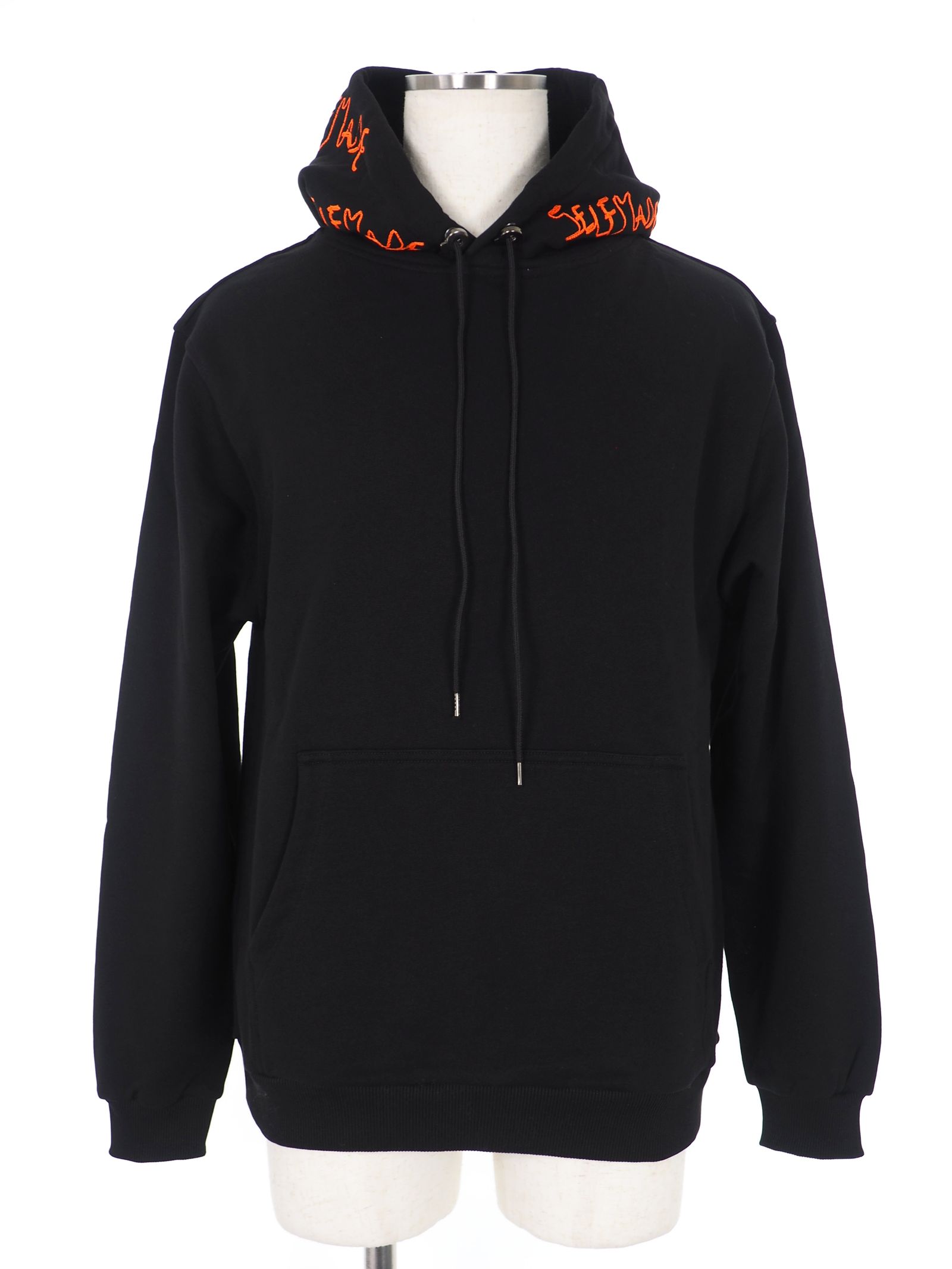 【20AW】フードロゴ刺繍 オーバーサイズパーカー / SELF MADE ICONIC HOODIE / ブラック × オレンジ
