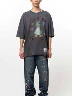 【26AW】 キッズ ドゥードゥル Tシャツ レオン君 ダメージ加工 半袖 / KIDS DOODLE TEE / ブラック