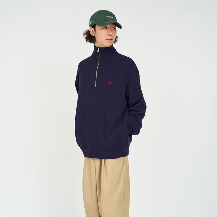 THERMAL JERSEY HALF ZIP KNIT / NAVY