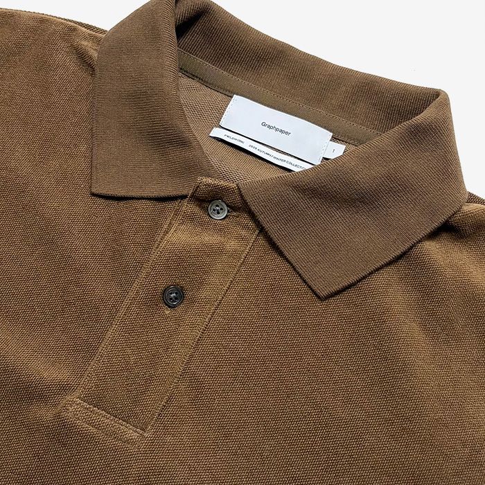 Pique Velour Jersey L/S Polo / Brown