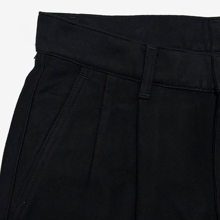 Cotton Double Serge Two Tuck Pants / Black