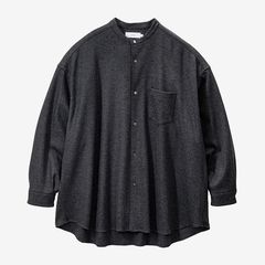 Wool Smooth Flannel Oversized Band Collar Shirt / Gray