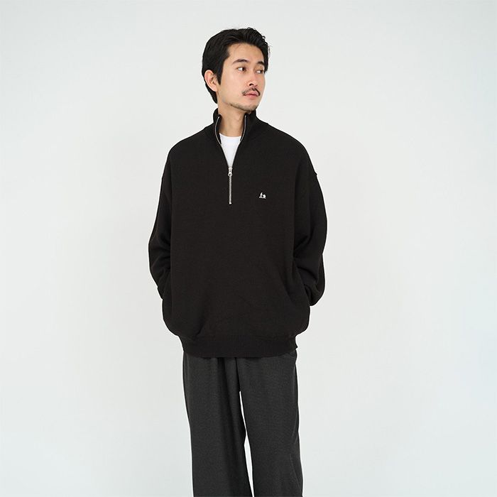 THERMAL JERSEY HALF ZIP KNIT / BLACK