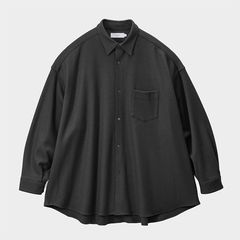 Wool Smooth Flannel Oversized Regular Collar Shirt  / GRAY