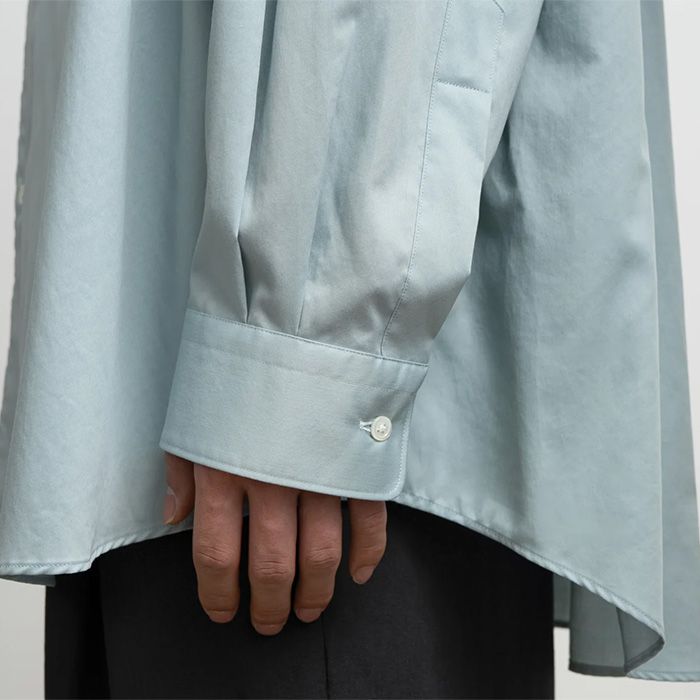 Silicon Poplin Oversized Regular Collar Shirt / Smoke Blue