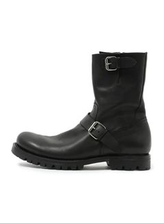 BIKER ZIP UP BOOTS COW LEATHER / BLACK